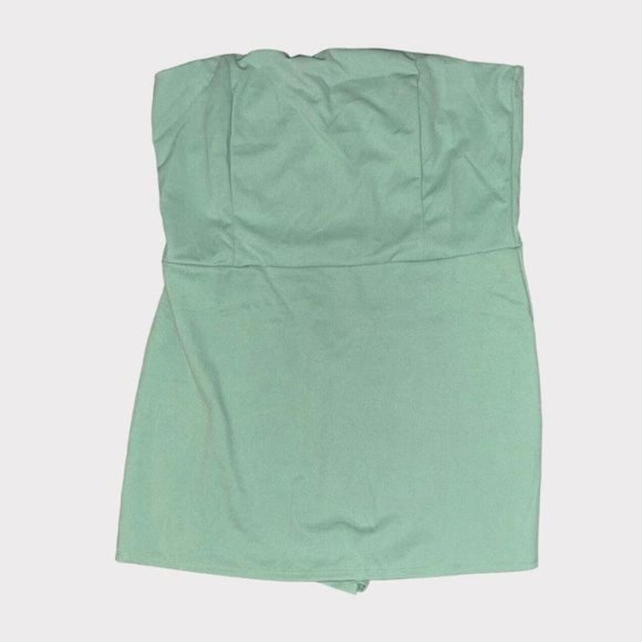 Fashion Nova Bella Tube Romper Sleeveless Skort Shorts Green Plus Sz 3X NWT - Picture 2 of 6